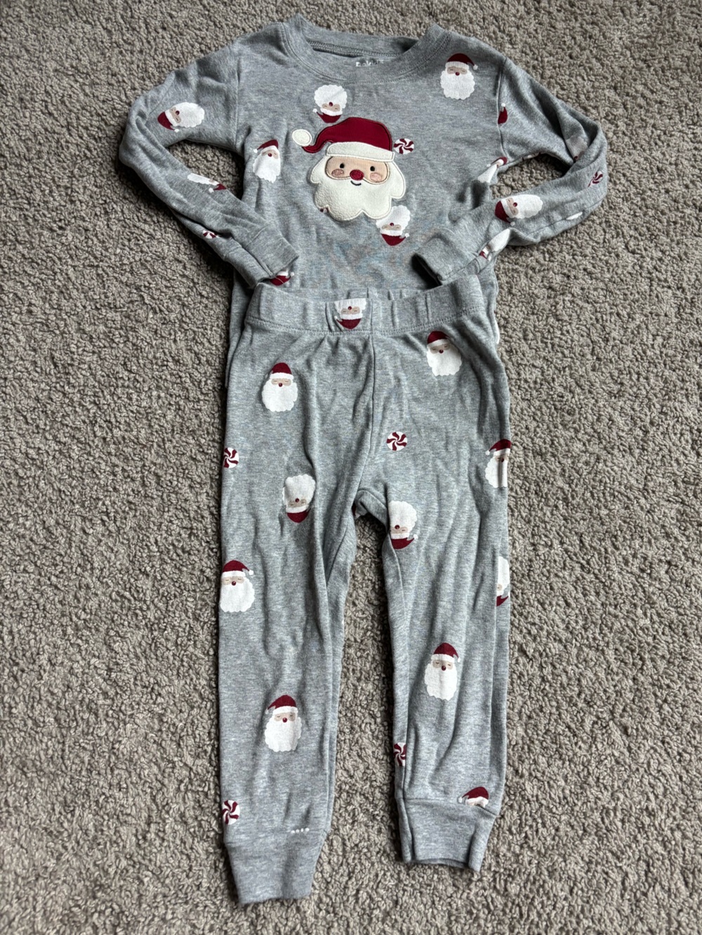 Pekkle Kids 2T Grey Santa Face Holiday Pajama Set